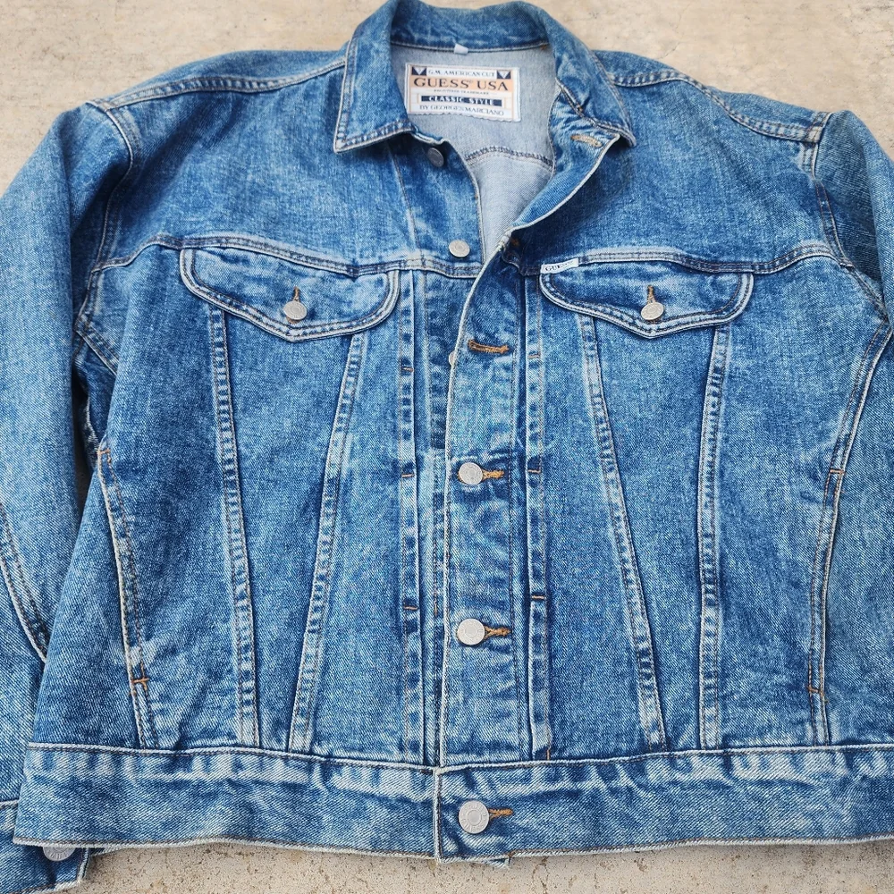 90s‎ GUESS USA by George Marciano Green Label Medium Wash Jean Trucker Jacket M